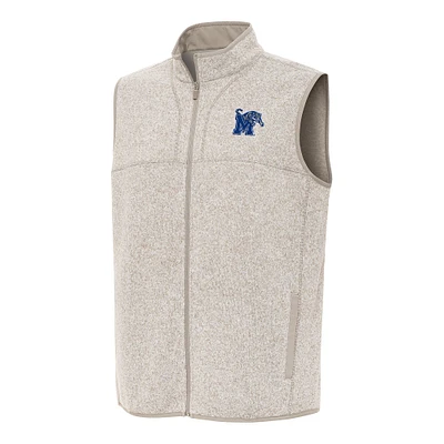 Men's Antigua Heather Oatmeal Memphis Tigers Fortune Full-Zip Vest