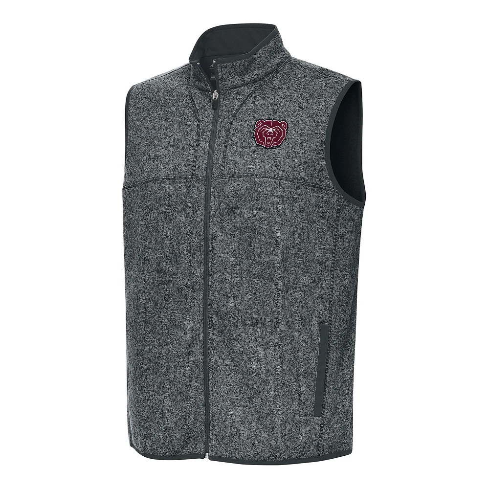 Men's Antigua Heather Charcoal Missouri State University Bears Fortune Full-Zip Vest