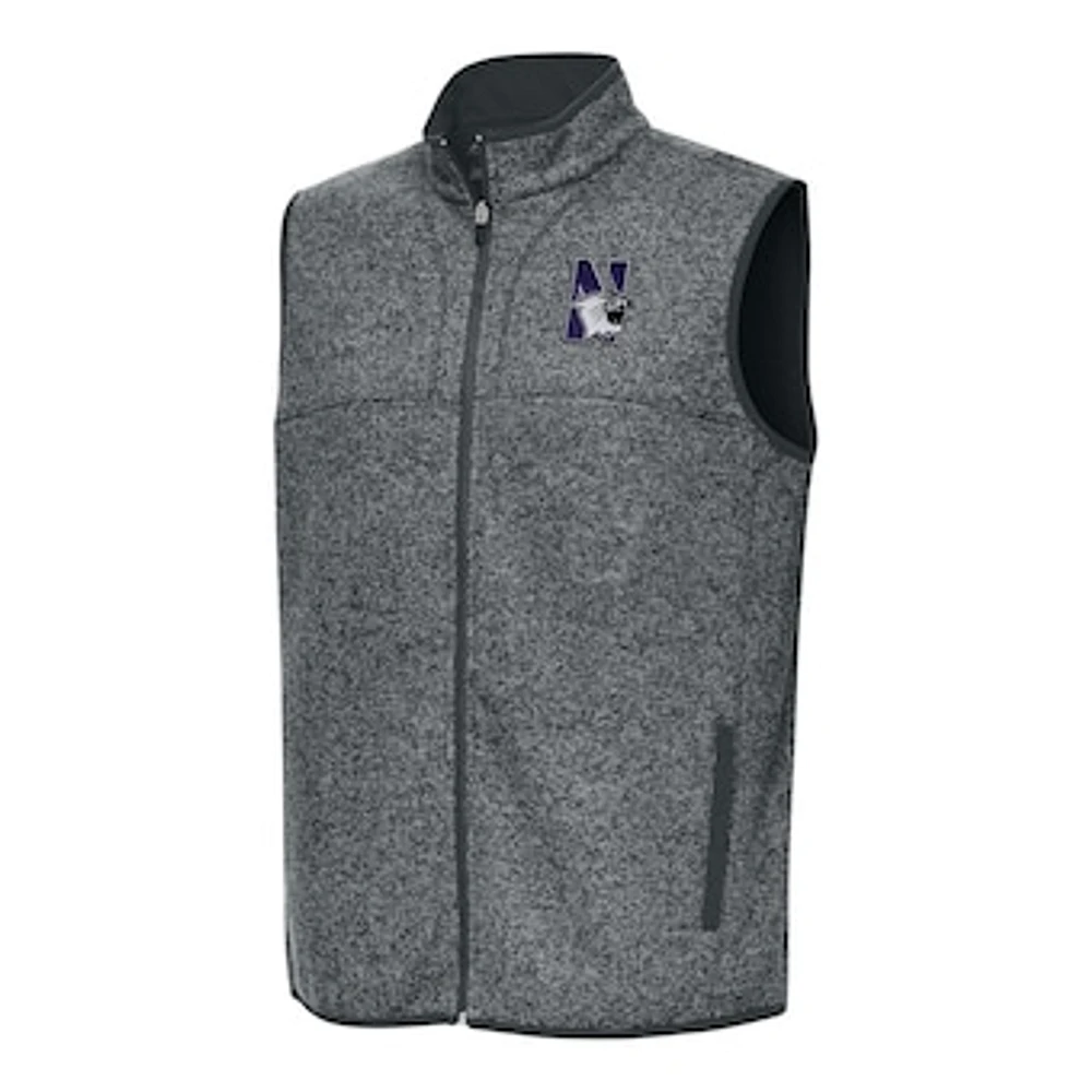 Men's Antigua Heather Charcoal Northwestern Wildcats Fortune Full-Zip Vest