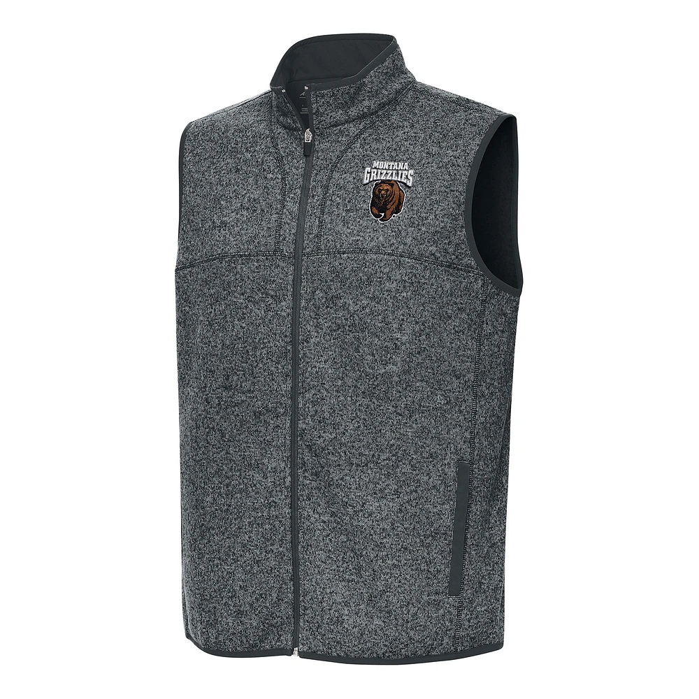 Men's Antigua Heather Charcoal Montana Grizzlies Fortune Full-Zip Vest