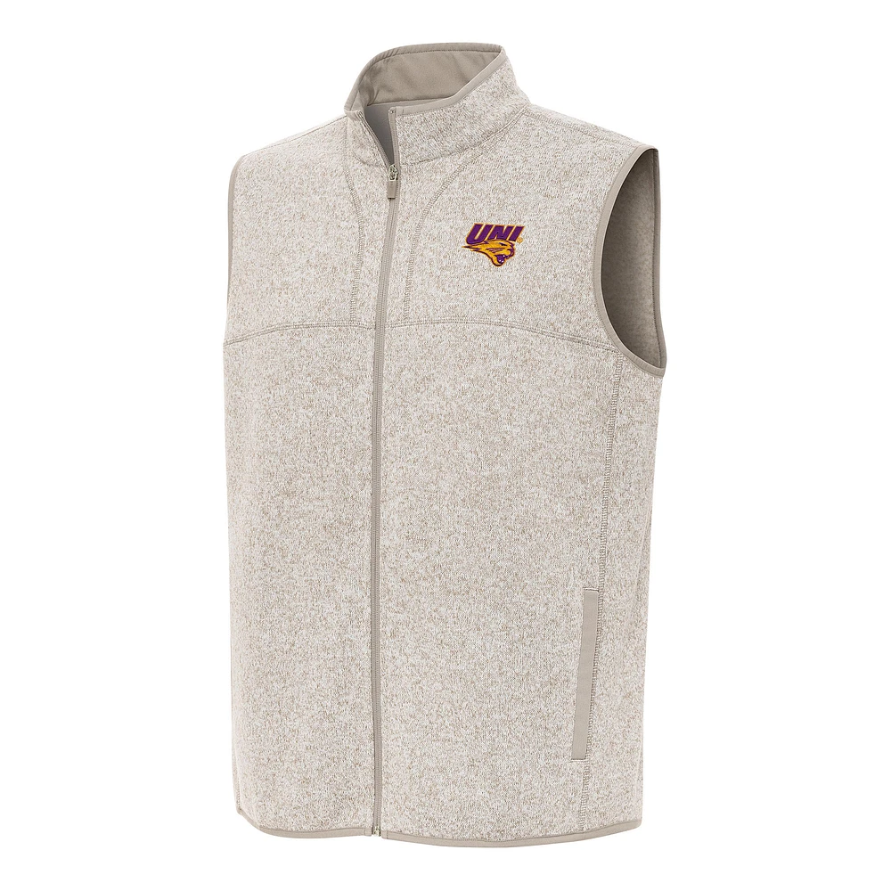 Men's Antigua Heather Oatmeal Northern Iowa Panthers Fortune Full-Zip Vest