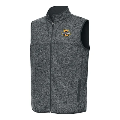 Men's Antigua Heather Charcoal Marquette Golden Eagles Fortune Full-Zip Vest