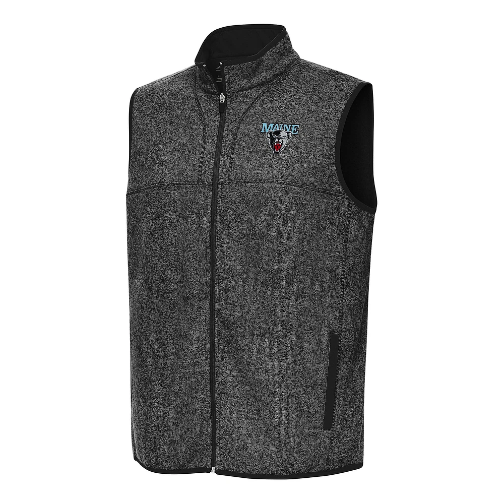 Men's Antigua Heather Black Maine Bears Fortune Full-Zip Vest