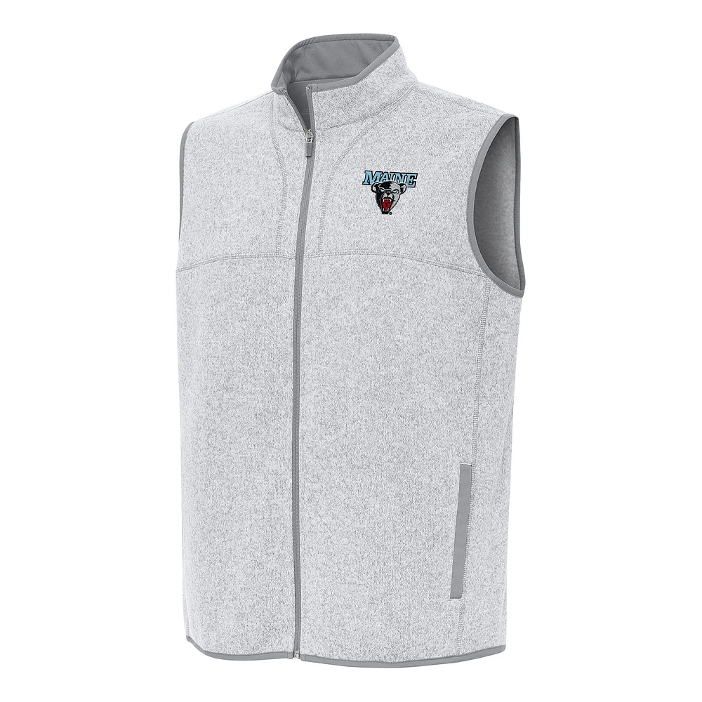Men's Antigua Heather Gray Maine Black Bears Fortune Full-Zip Vest