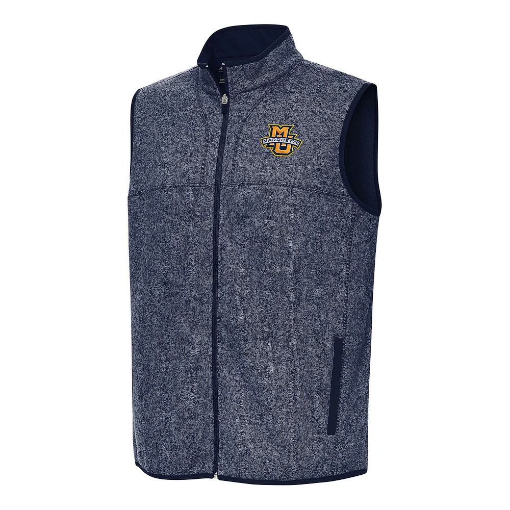 Men's Antigua Heather Navy Marquette Golden Eagles Fortune Full-Zip Vest