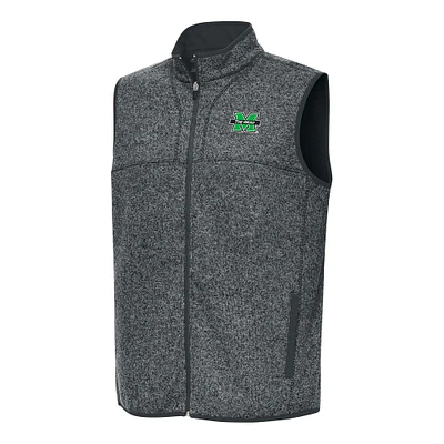 Men's Antigua Heather Charcoal Marshall Thundering Herd Fortune Full-Zip Vest