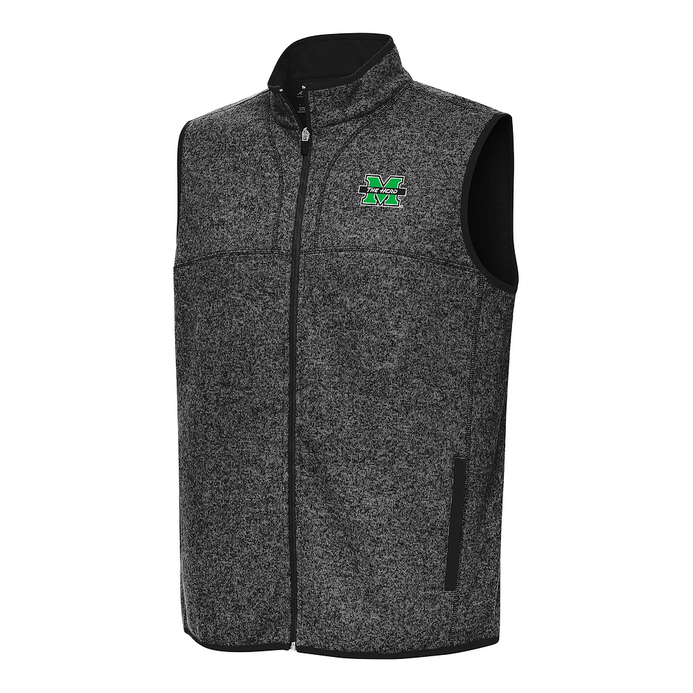 Men's Antigua Heather Black Marshall Thundering Herd Fortune Full-Zip Vest