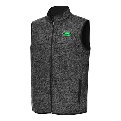 Men's Antigua Heather Black Marshall Thundering Herd Fortune Full-Zip Vest
