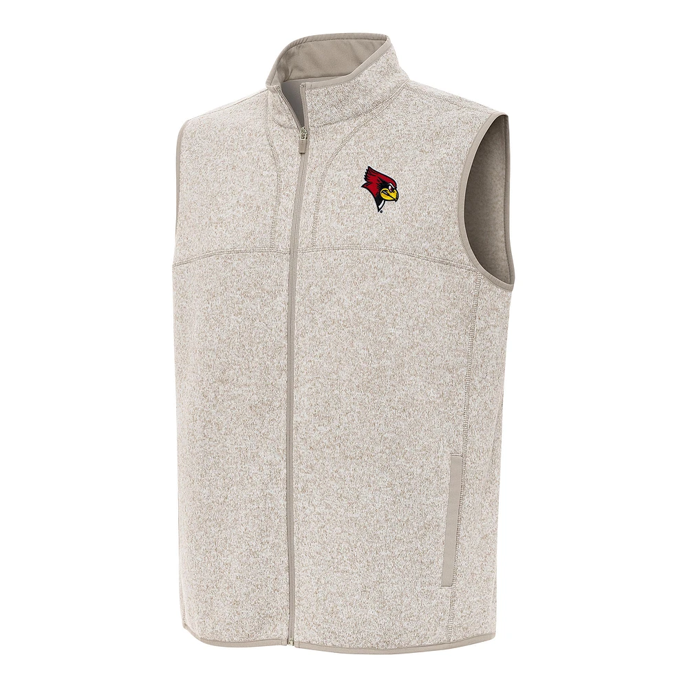 Men's Antigua Heather Oatmeal Illinois State Redbirds Fortune Full-Zip Vest
