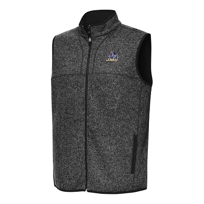 Men's Antigua Heather Black James Madison Dukes Fortune Full-Zip Vest