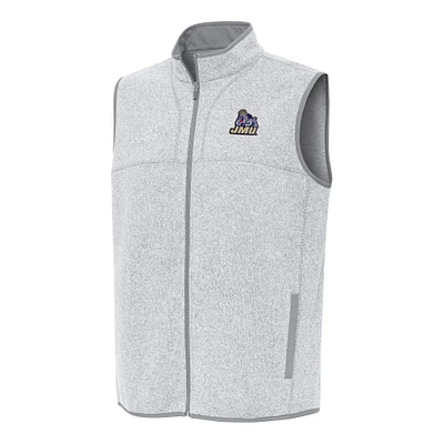 Men's Antigua Heather Gray James Madison Dukes Fortune Full-Zip Vest
