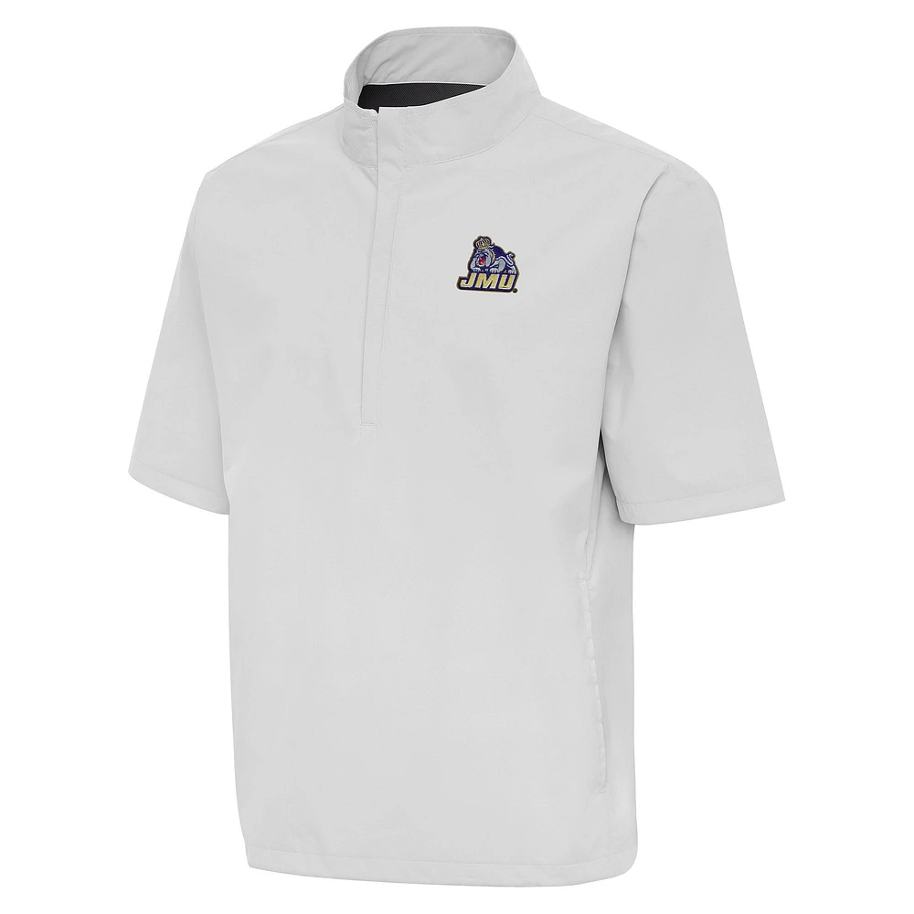 Men's Antigua Heather Gray James Madison Dukes Brisk Quarter-Zip Windbreaker
