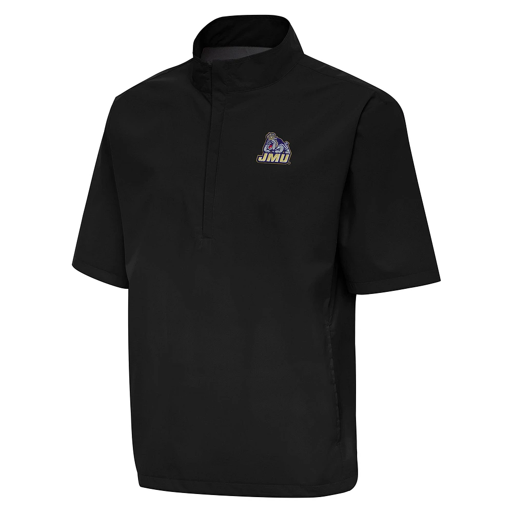 Men's Antigua Black James Madison Dukes Brisk Quarter-Zip Windbreaker
