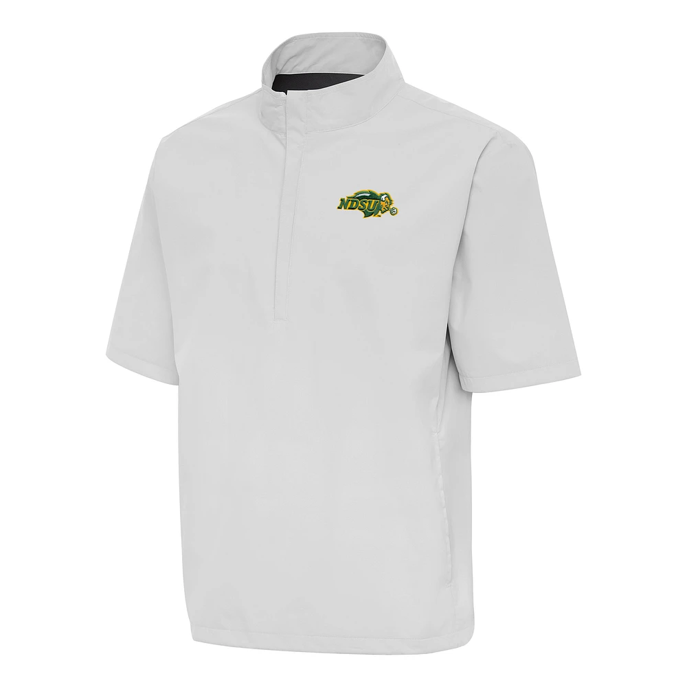 Men's Antigua Gray NDSU Bison Brisk Short Sleeve Quarter-Zip Jacket