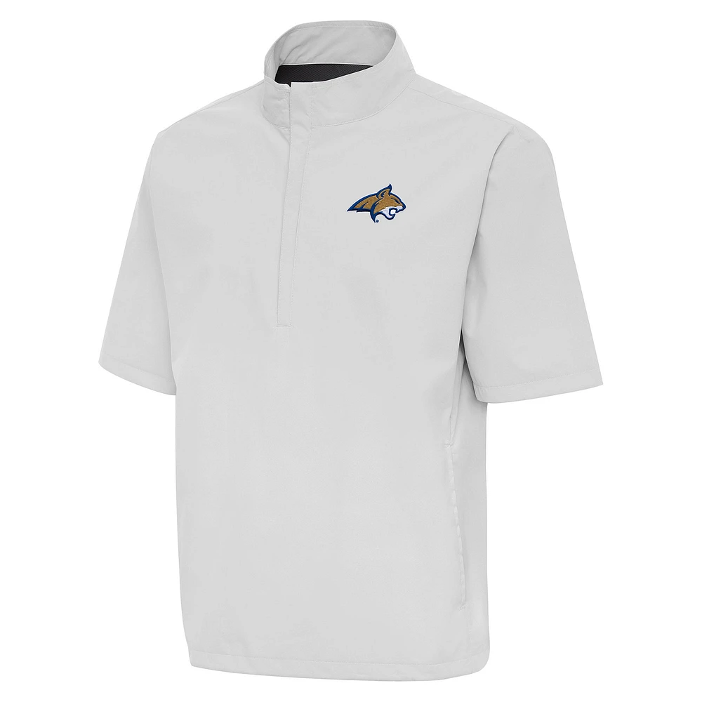Men's Antigua Gray Montana State Bobcats Brisk Short Sleeve Quarter-Zip Jacket