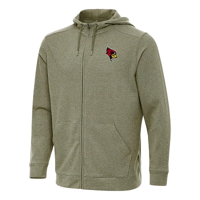Men's Antigua Heather Olive Illinois State Redbirds Effortless Full-Zip Hoodie Jacket