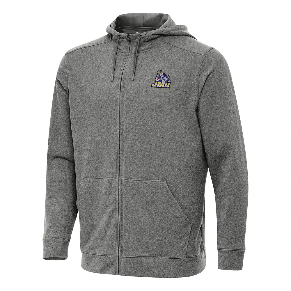 Men's Antigua Heather Charcoal James Madison Dukes Effortless Full-Zip Hoodie Jacket