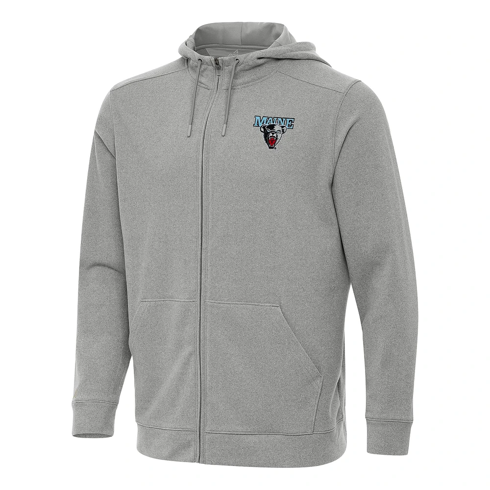 Men's Antigua Heather Gray Maine Black Bears Effortless Full-Zip Hoodie Jacket