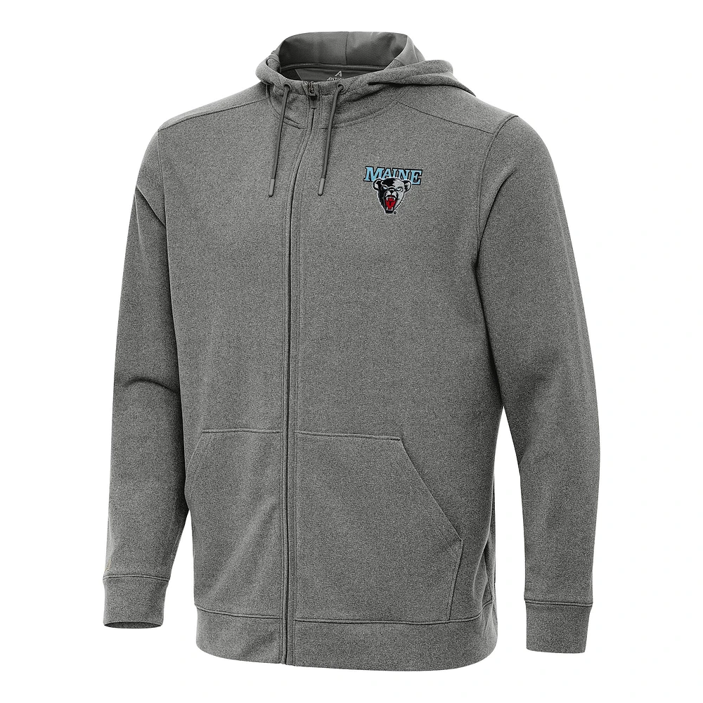 Men's Antigua Heather Charcoal Maine Black Bears Effortless Full-Zip Hoodie Jacket