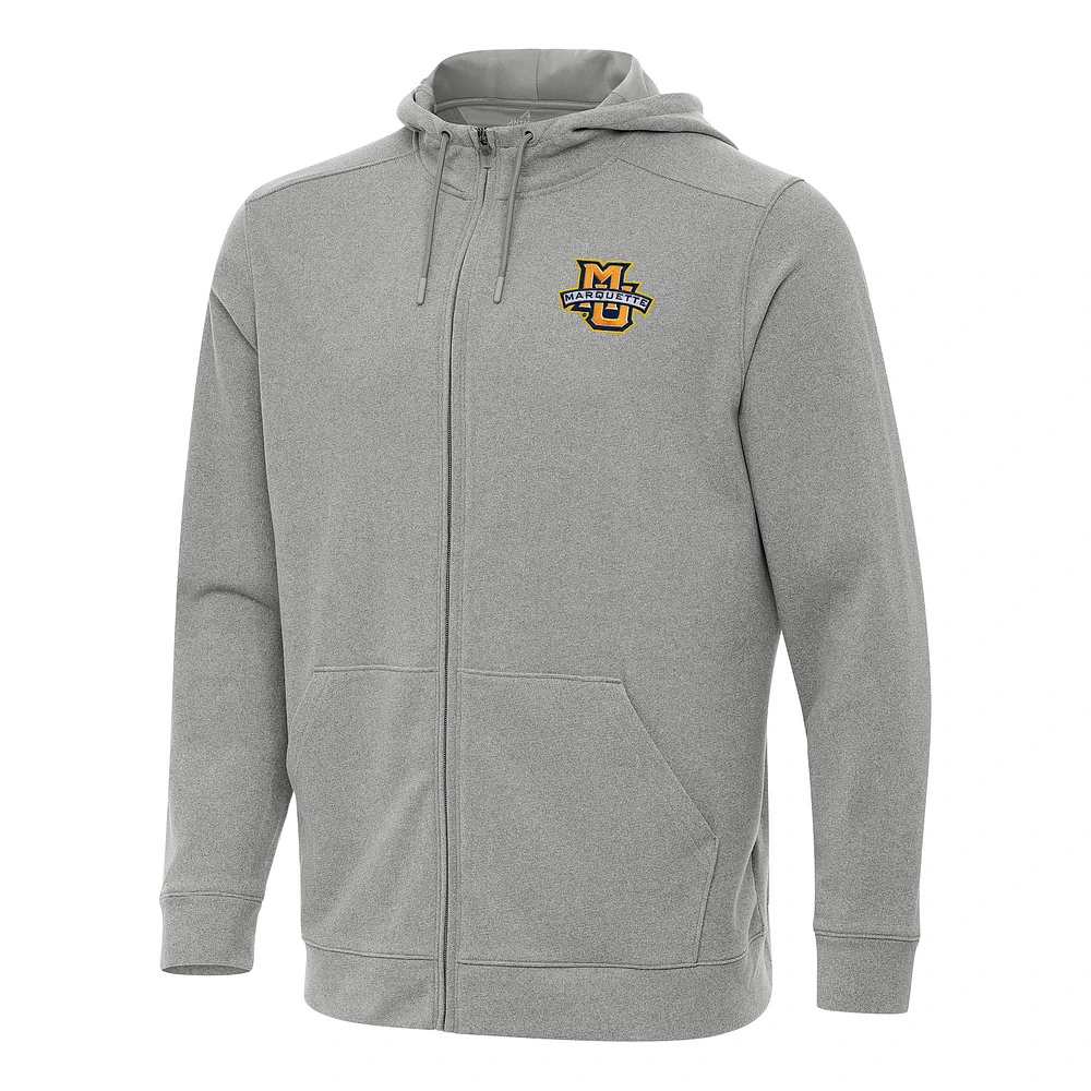 Men's Antigua Heather Gray Marquette Golden Eagles Effortless Full-Zip Hoodie Jacket