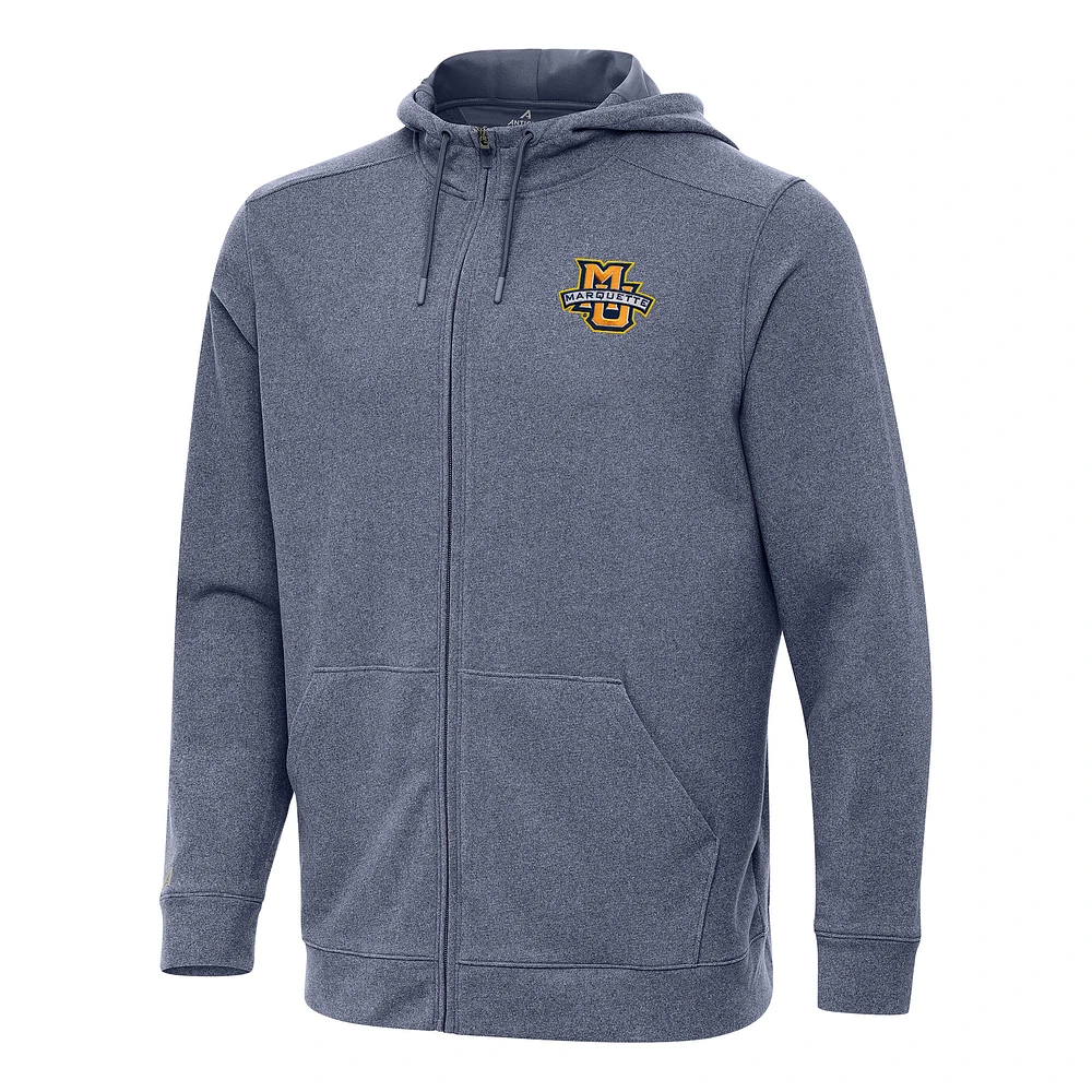 Men's Antigua Heather Navy Marquette Golden Eagles Effortless Full-Zip Hoodie Jacket