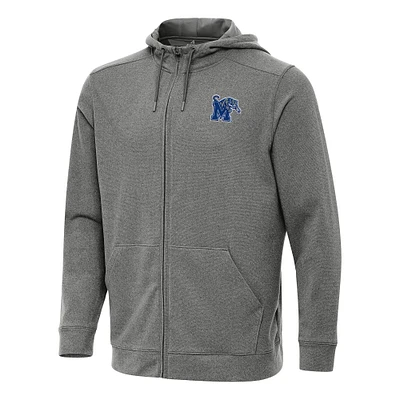 Men's Antigua Heather Charcoal Memphis Tigers Effortless Full-Zip Hoodie Jacket