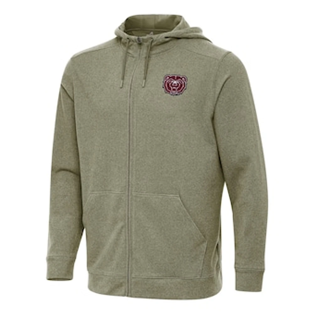 Men's Antigua Heather Olive Missouri State University Bears Effortless Full-Zip Hoodie Jacket