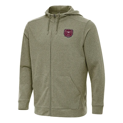 Men's Antigua Heather Olive Missouri State University Bears Effortless Full-Zip Hoodie Jacket