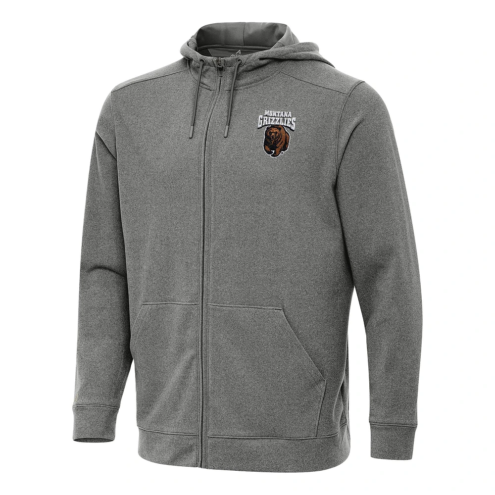 Men's Antigua Heather Charcoal Montana Grizzlies Effortless Full-Zip Hoodie Jacket