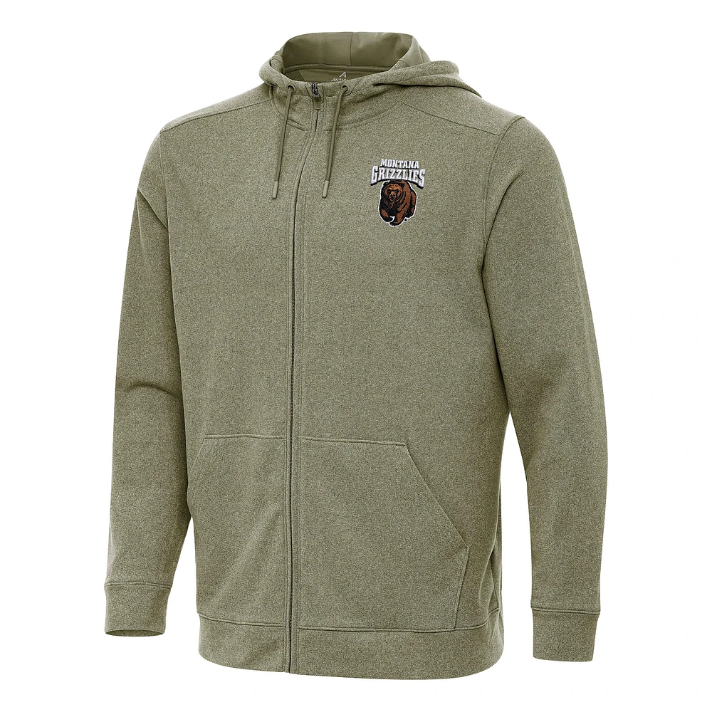 Men's Antigua Heather Olive Montana Grizzlies Effortless Full-Zip Hoodie Jacket