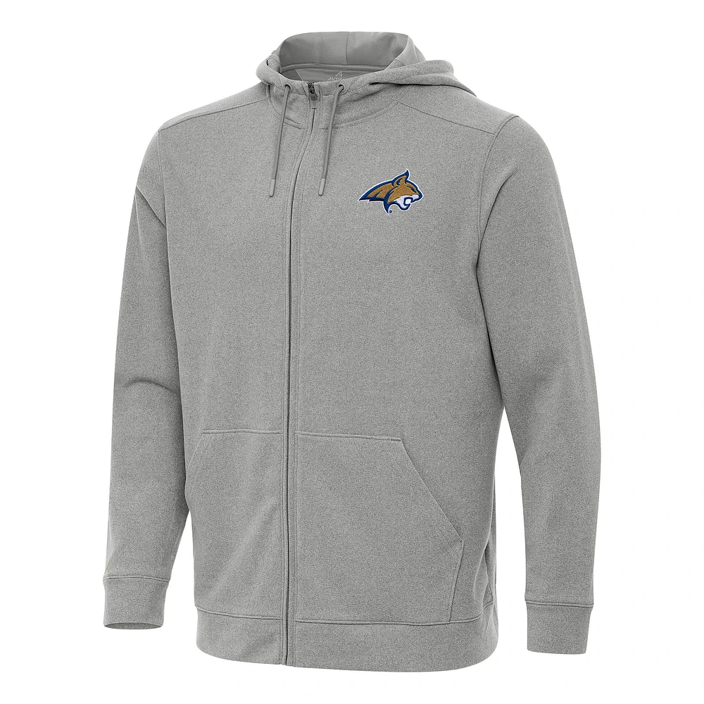 Men's Antigua Heather Gray Montana State Bobcats Effortless Full-Zip Hoodie Jacket
