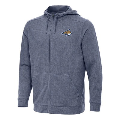 Men's Antigua Heather Navy Montana State Bobcats Effortless Full-Zip Hoodie Jacket