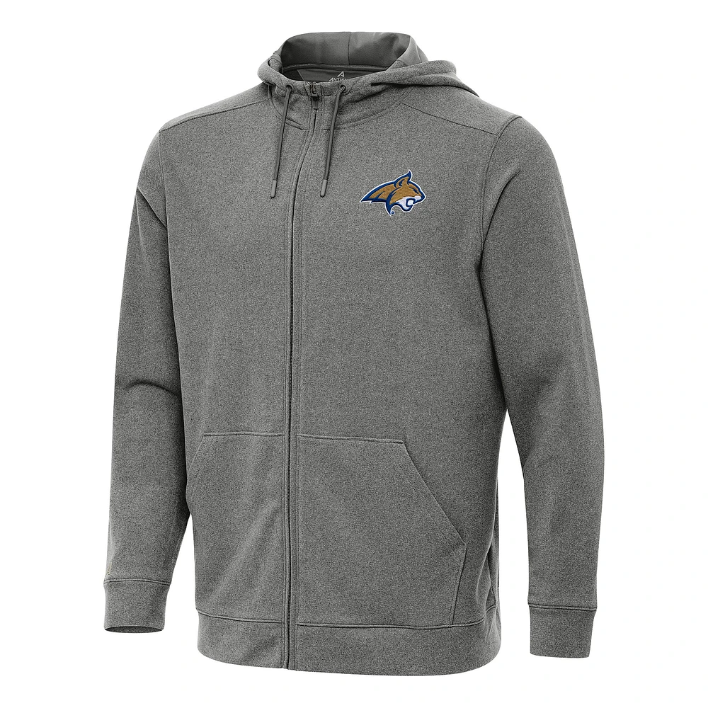 Men's Antigua Heather Charcoal Montana State Bobcats Effortless Full-Zip Hoodie Jacket