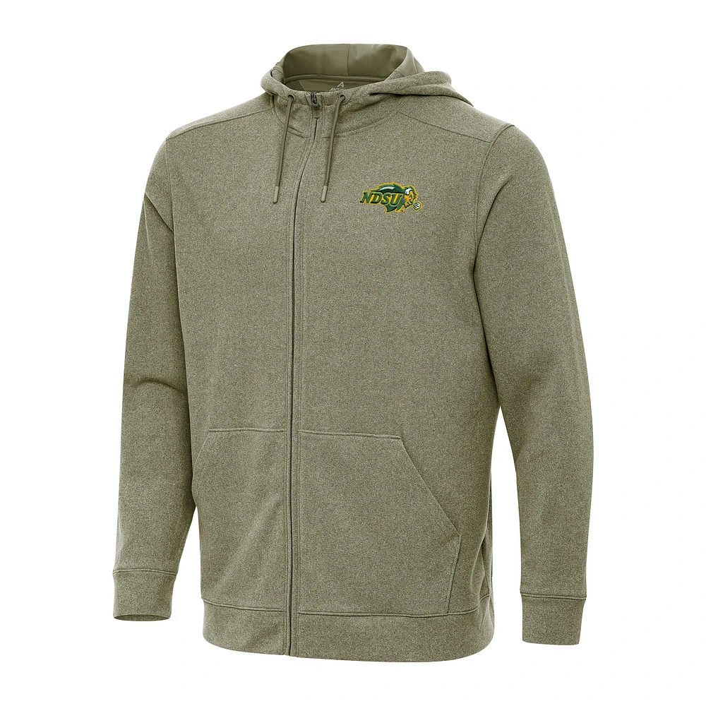 Men's Antigua Heather Olive NDSU Bison Effortless Full-Zip Hoodie Jacket