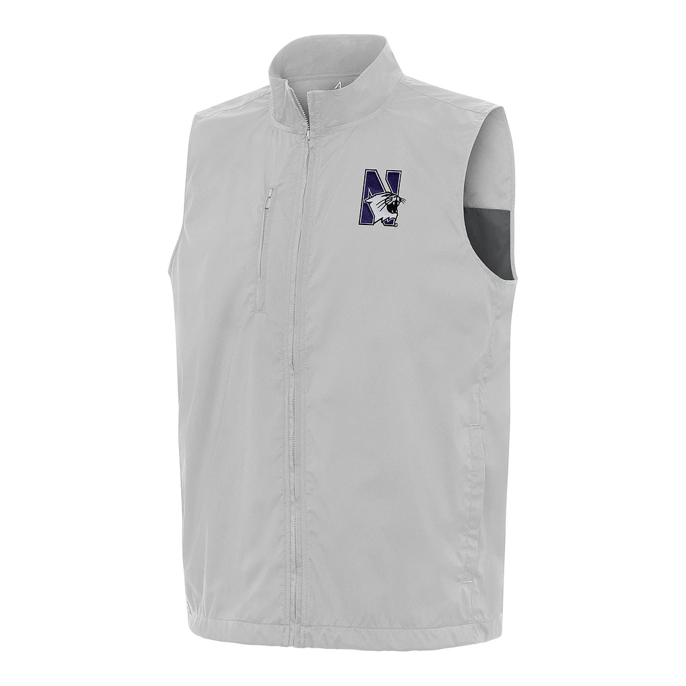 Men's Antigua Heather Gray Northwestern Wildcats Brisk Full-Zip Vest