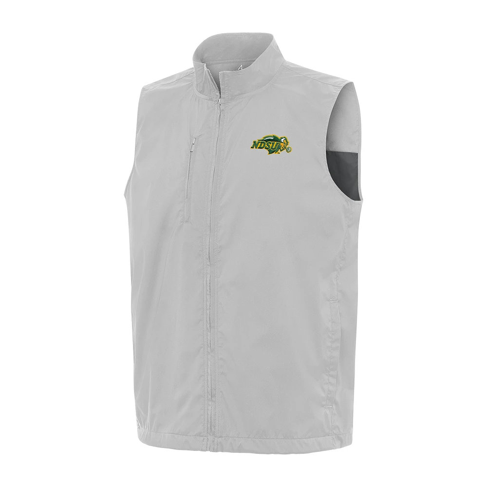 Men's Antigua Heather Gray NDSU Bison Brisk Full-Zip Vest