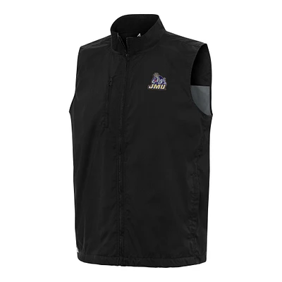 Men's Antigua Black James Madison Dukes Brisk Full-Zip Vest