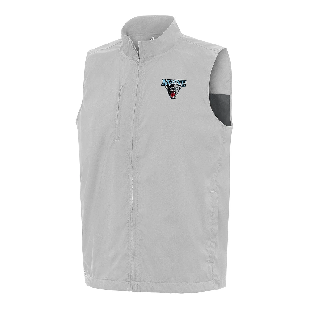 Men's Antigua Heather Gray Maine Black Bears Brisk Full-Zip Vest