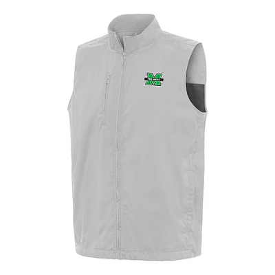 Men's Antigua Heather Gray Marshall Thundering Herd Brisk Full-Zip Vest