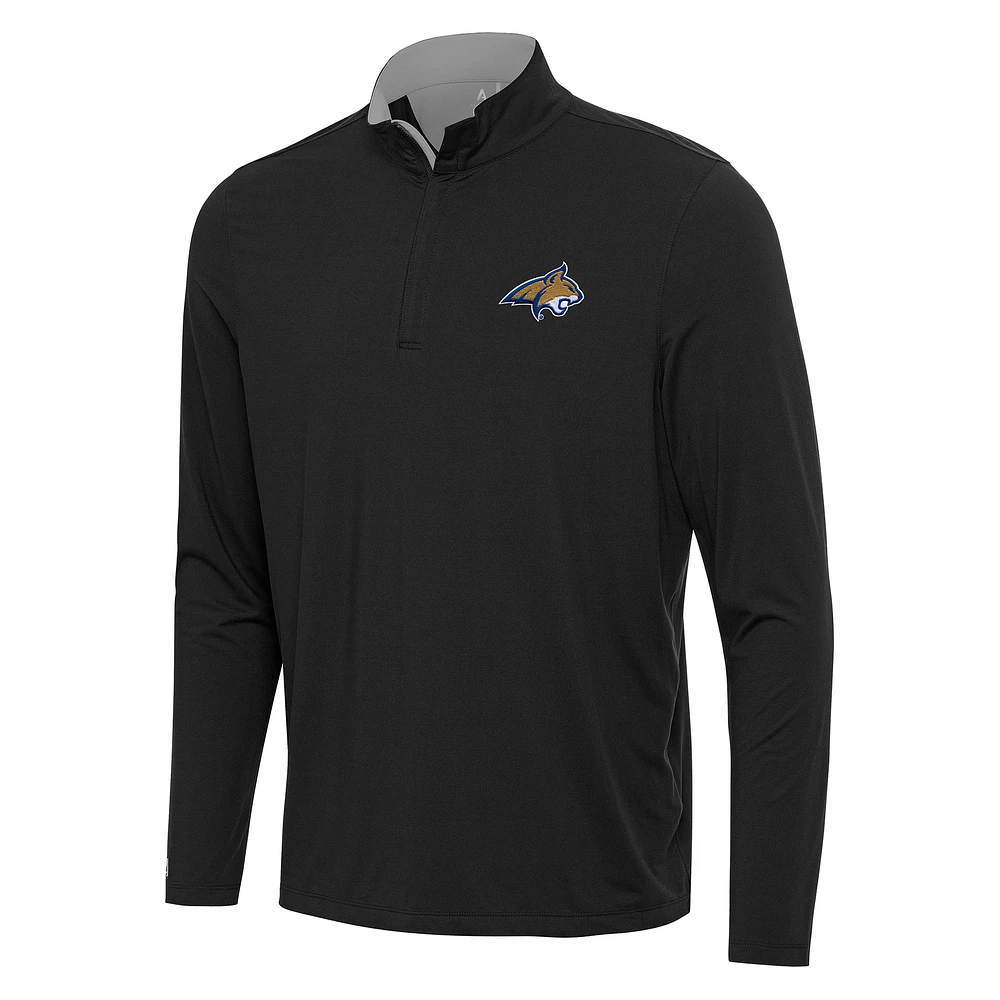 Men's Antigua Black/Gray Montana State Bobcats Content Quarter-Zip Pullover Top