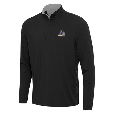 Men's Antigua Black/Gray James Madison Dukes Content Quarter-Zip Pullover Top