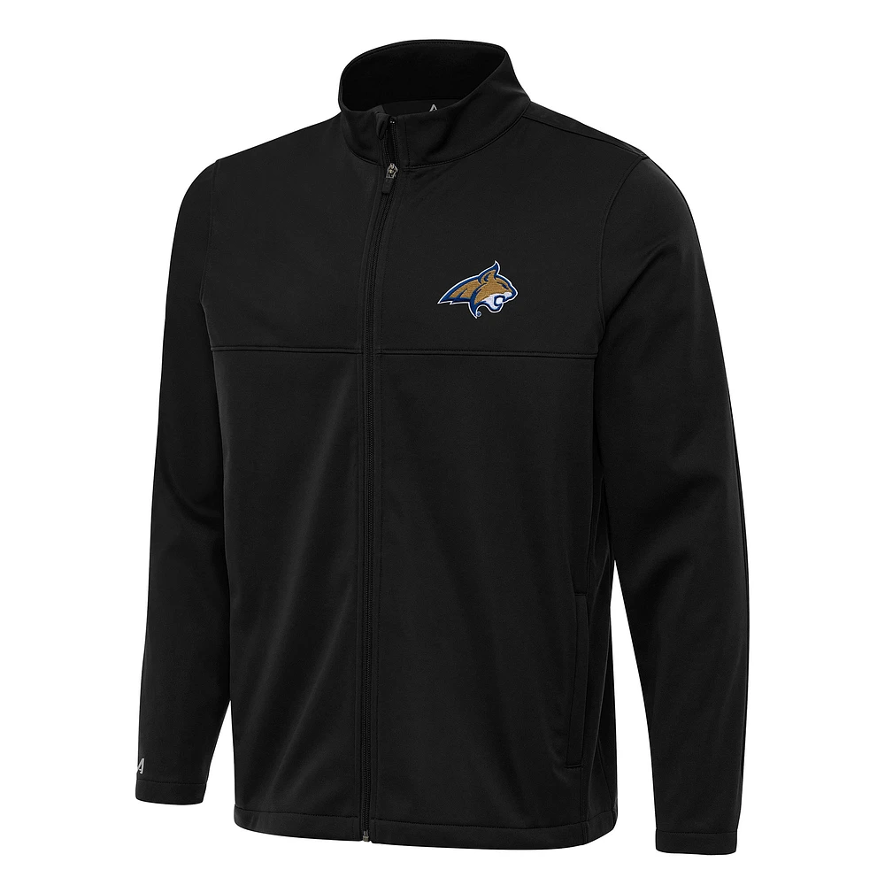 Men's Antigua Black Montana State Bobcats Links 2 Full-Zip Golf Jacket