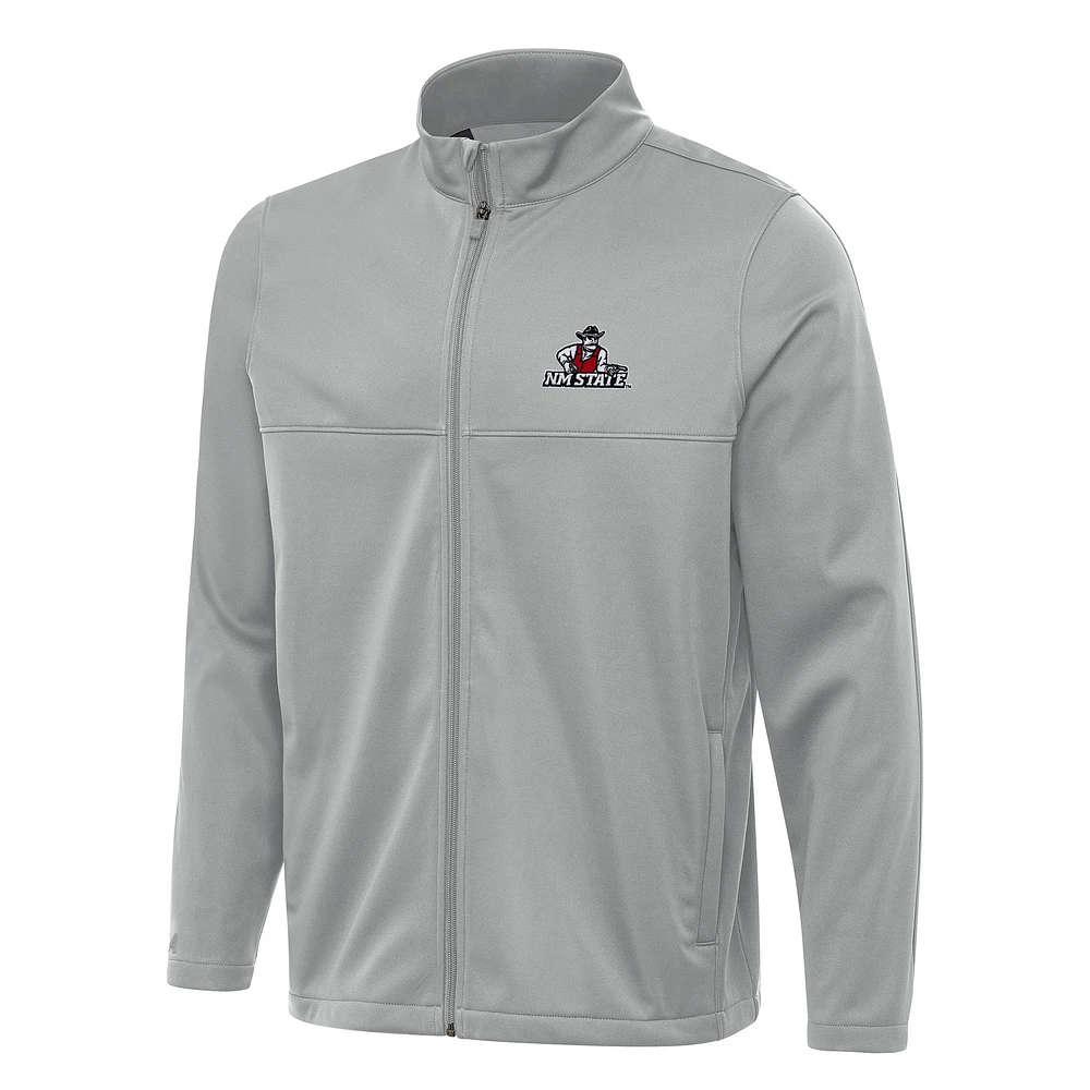 Men's Antigua Gray New Mexico State Aggies Links 2 Full-Zip Golf Jacket