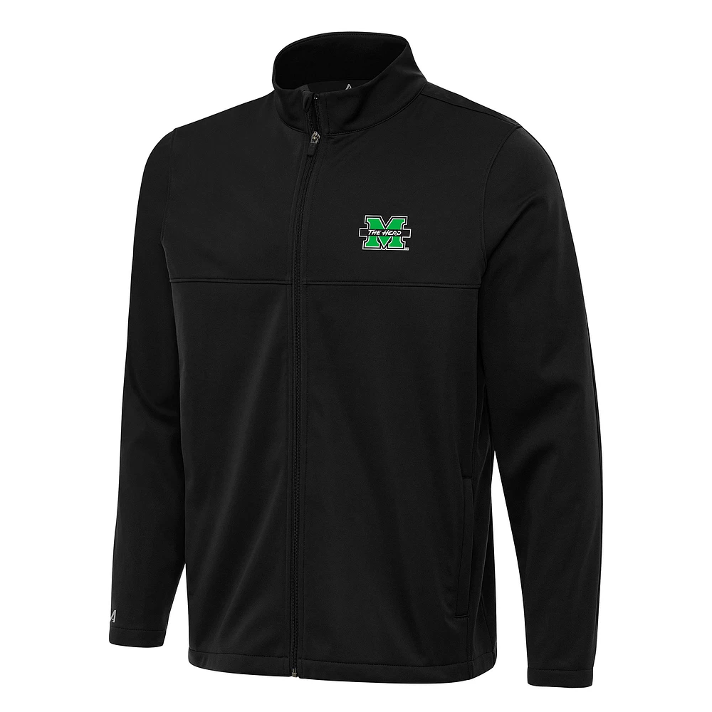 Men's Antigua Black Marshall Thundering Herd Links 2 Full-Zip Golf Jacket