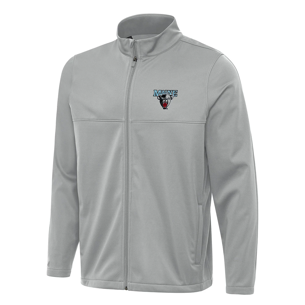 Men's Antigua Gray Maine Black Bears Links 2 Full-Zip Golf Jacket