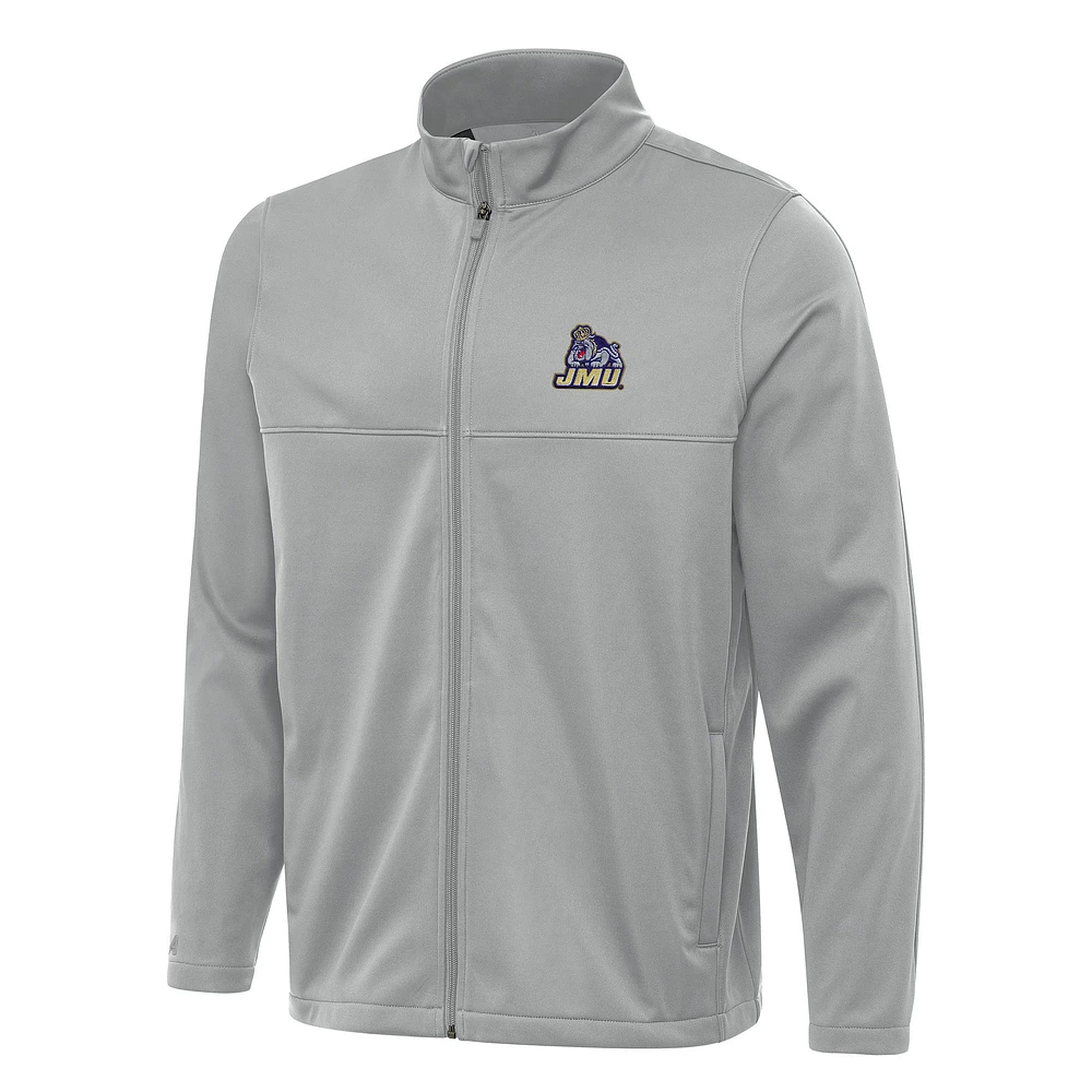 Men's Antigua Gray James Madison Dukes Links 2 Full-Zip Golf Jacket