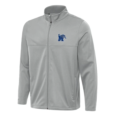 Men's Antigua Gray Memphis Tigers Links 2 Full-Zip Golf Jacket