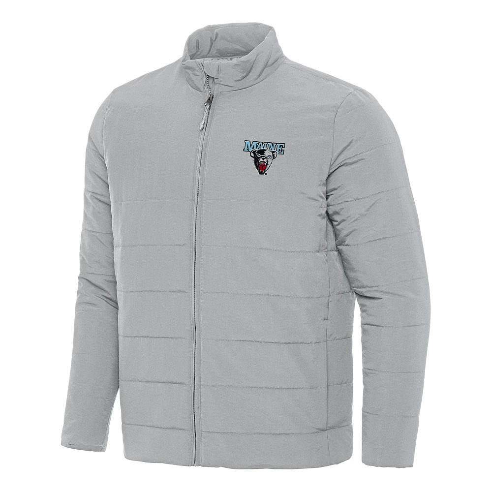 Men's Antigua Gray Maine Black Bears Swelter Full-Zip Puffer Jacket