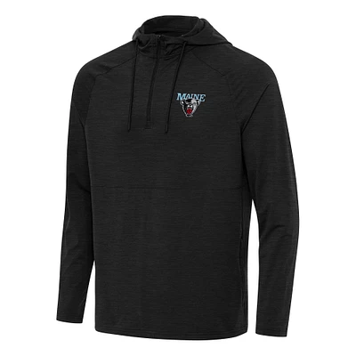 Men's Antigua Heather Black Maine Bears Spikes Raglan Quarter-Zip Hoodie
