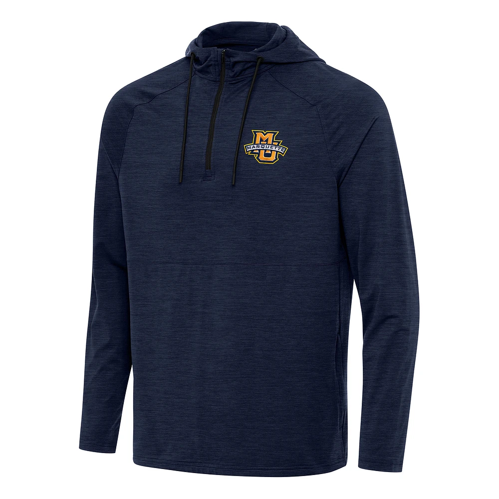 Men's Antigua Heather Navy Marquette Golden Eagles Spikes Raglan Quarter-Zip Hoodie
